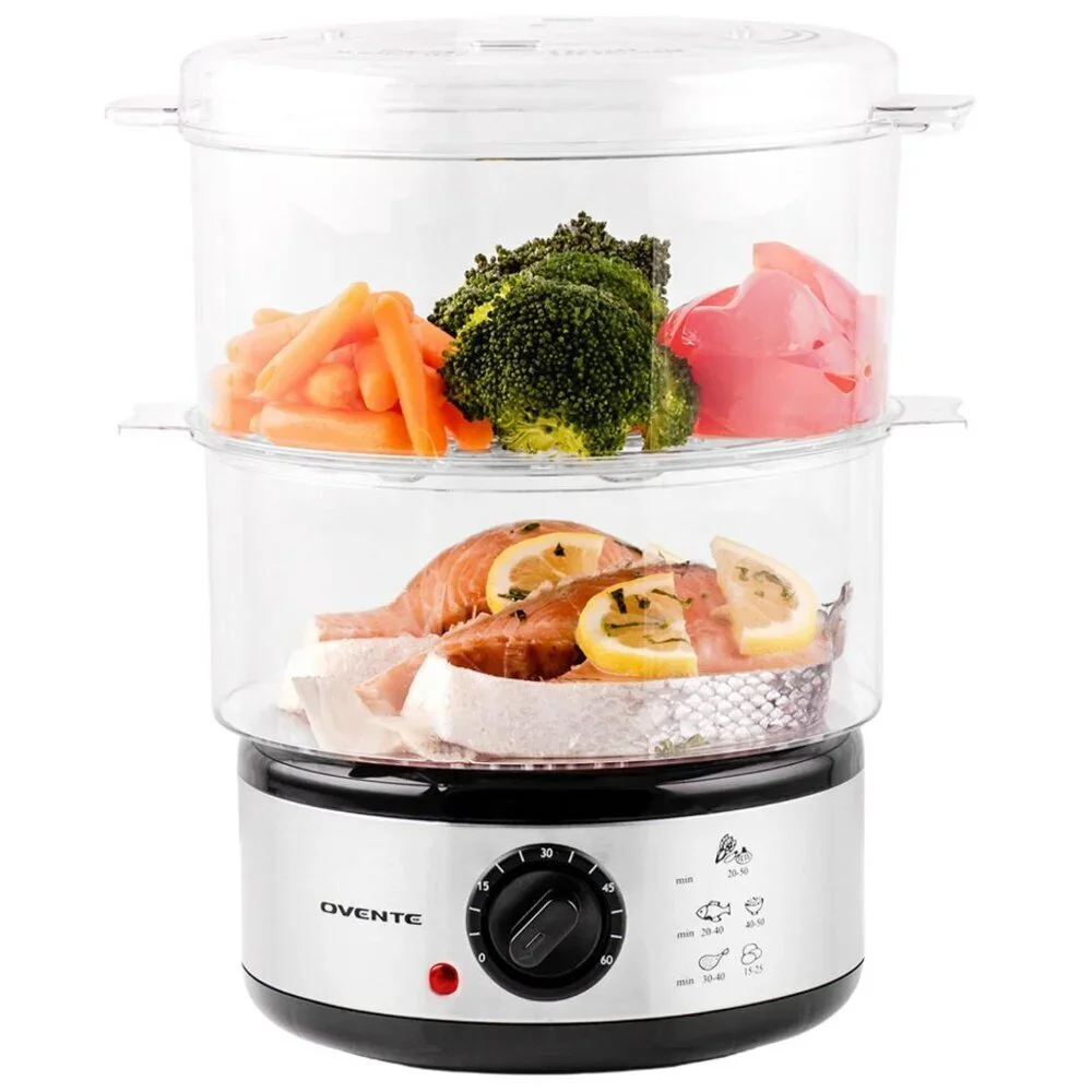 Electric Food Steamer Stainless Steel 2-Tier 5 Quart 400W Silver New in Box